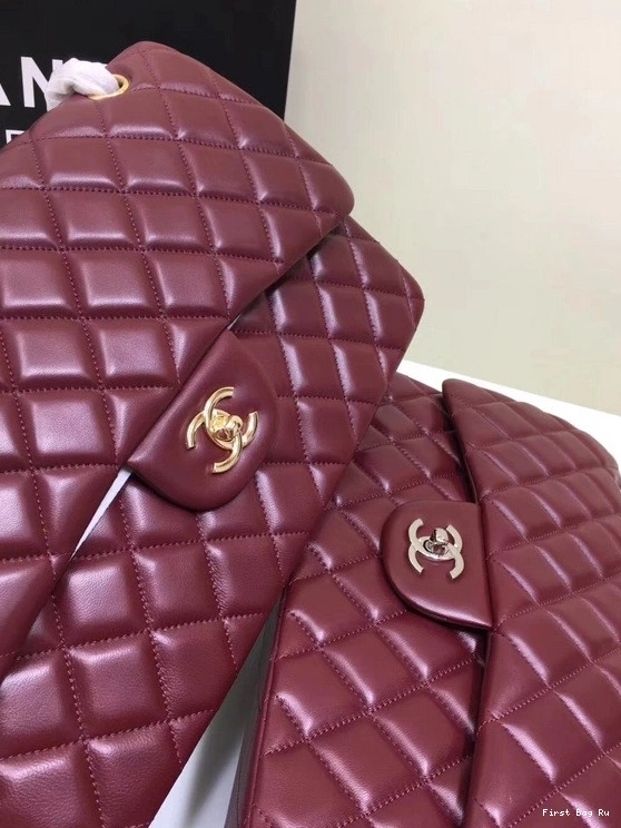Firstbag Ru 1112 With Silver Red Bag Leather CHANEL Lambskin Flap Size Wine Hardware Gold Large 30cm 0716